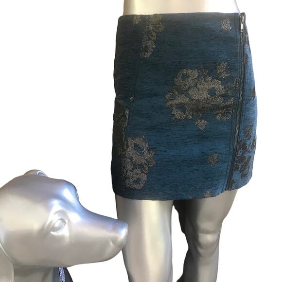 Free People Blue Silver Floral Metallic Exposed Mini Movin' On Skirt Women’s 2 - Picture 1 of 6